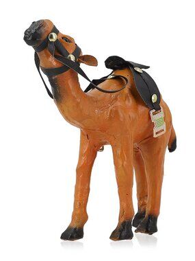 Handcrafted Genuine Leather Camel With Saddle Statue